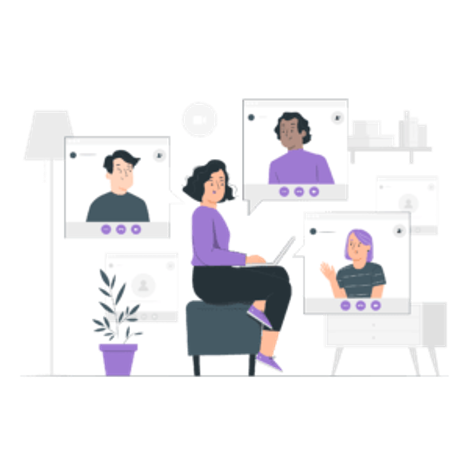 Sanako Reactored illustration graphic with an online meeting